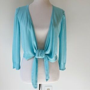 Athleta Seafoam Blue Turquoise Cashmere Blend Wrap Ballet Sweater Cardigan, Med.